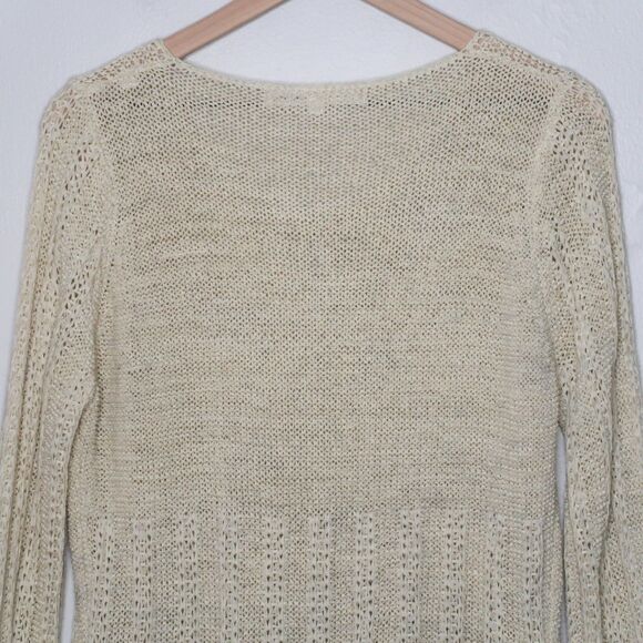 Max Studio Womens Knit Top 2X Beige Cream Keyhole Boho Fringe Resort Festival - Picture 12 of 12